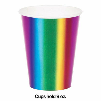 Rainbow Foil Hot and Cold Cups 9 Oz. Foil Rainbow Foil 8Ct - Toy World Inc