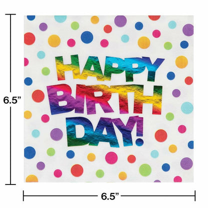 Rainbow Foil Luncheon Napkin Rainbow Foil Happy Birthday 16Ct - Toy World Inc