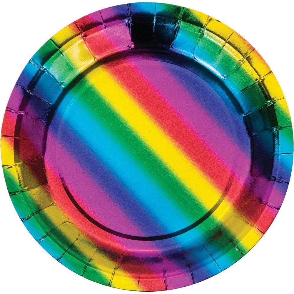 Rainbow Foil Luncheon Plate Rainbow Foil 8Ct - Toy World Inc