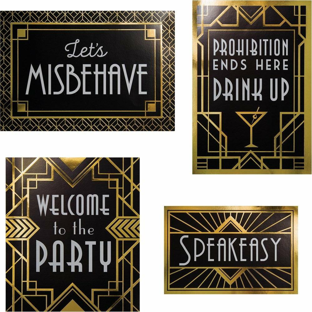 Roaring 20s Wall Signs Foil 4ct - Toy World Inc