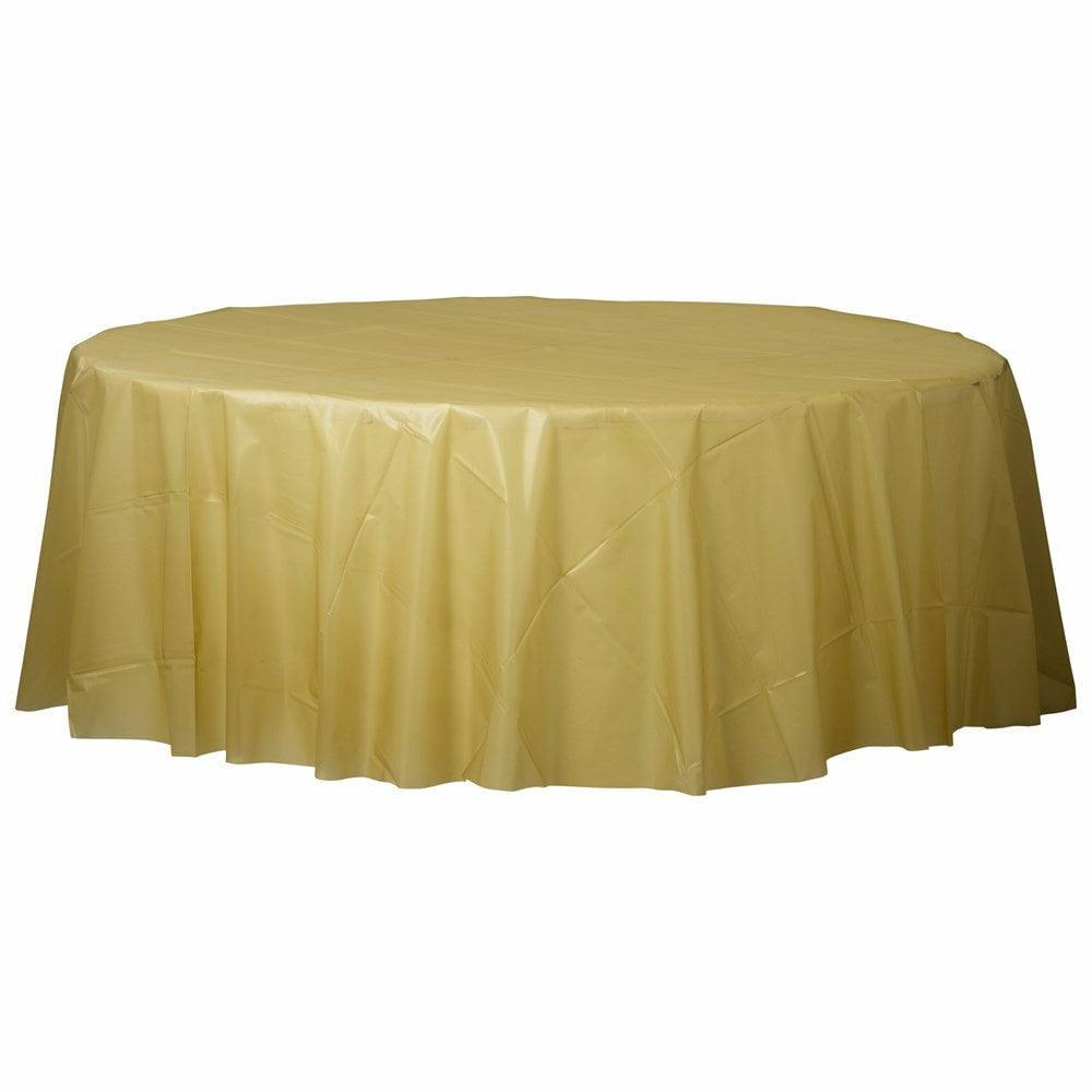 Round Plastic Tablecover 84In Gold - Toy World Inc