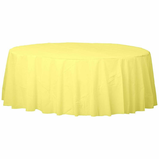 Round Plastic Tablecover 84In Light Yellow - Toy World Inc