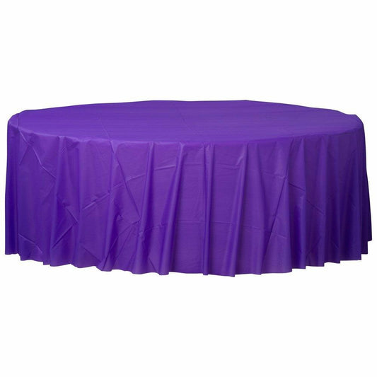 Round Plastic Tablecover 84In New Purple - Toy World Inc