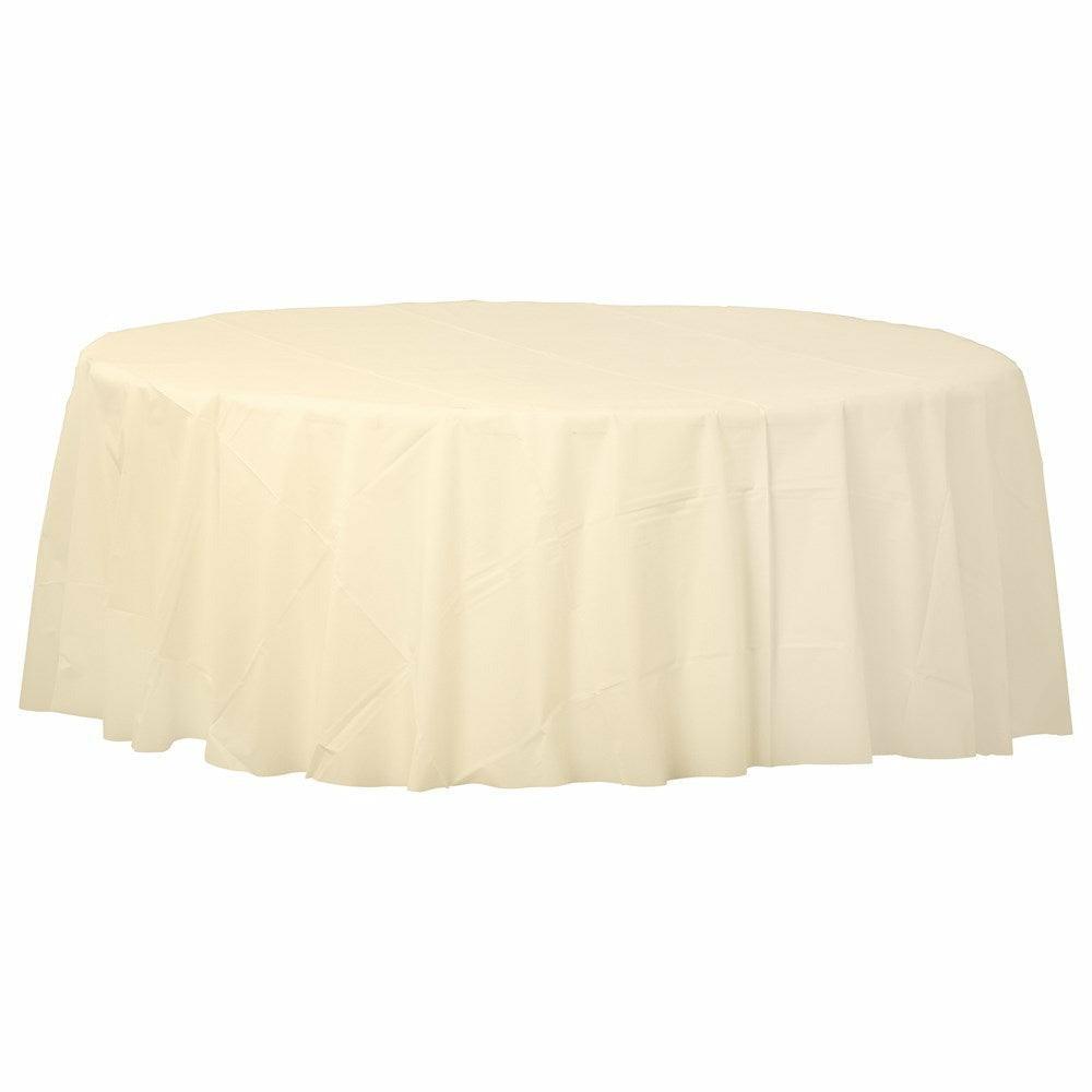 Round Plastic Tablecover 84In Vanilla Cream - Toy World Inc