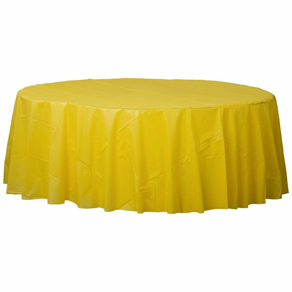 Round Plastic Tablecover 84In Yellow Sunshine - Toy World Inc