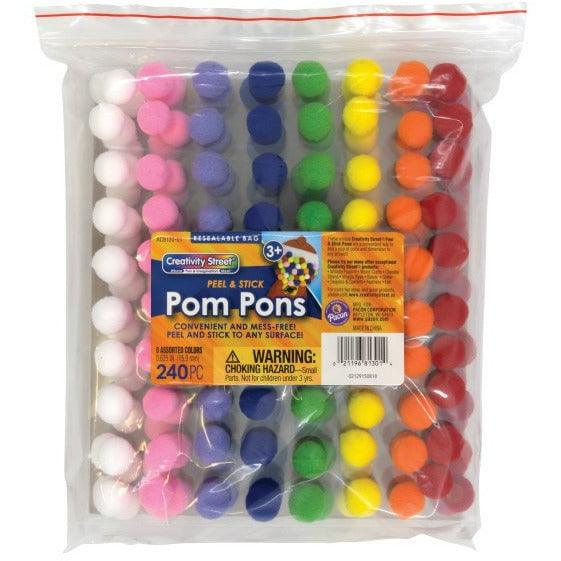 Self Adhesive Poms Assorted 8 Colors 240ct - Toy World Inc
