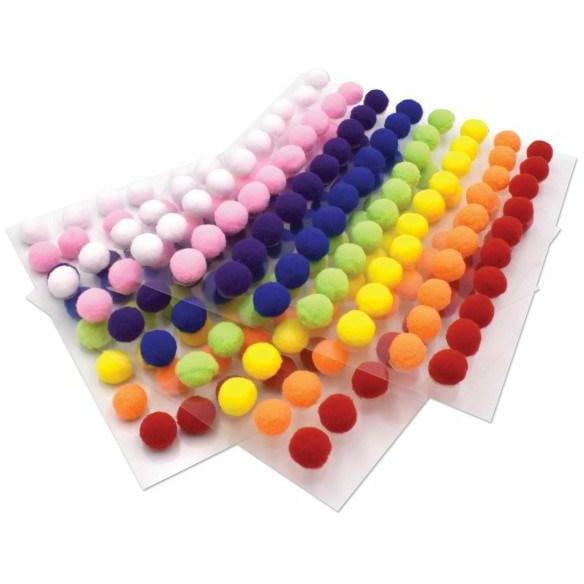 Self Adhesive Poms Assorted 8 Colors 240ct - Toy World Inc