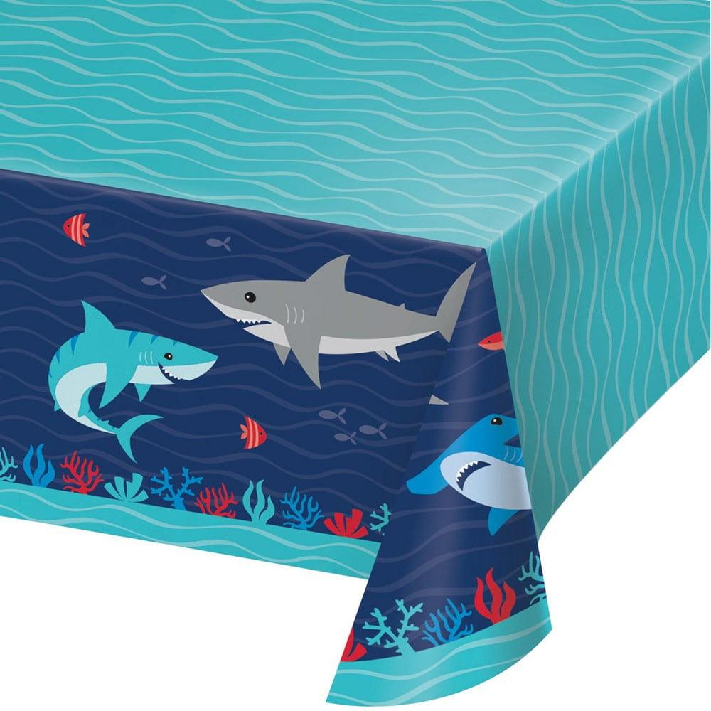Shark Party Paper Tablecover All Over Print 54in X 102in 1Ct - Toy World Inc