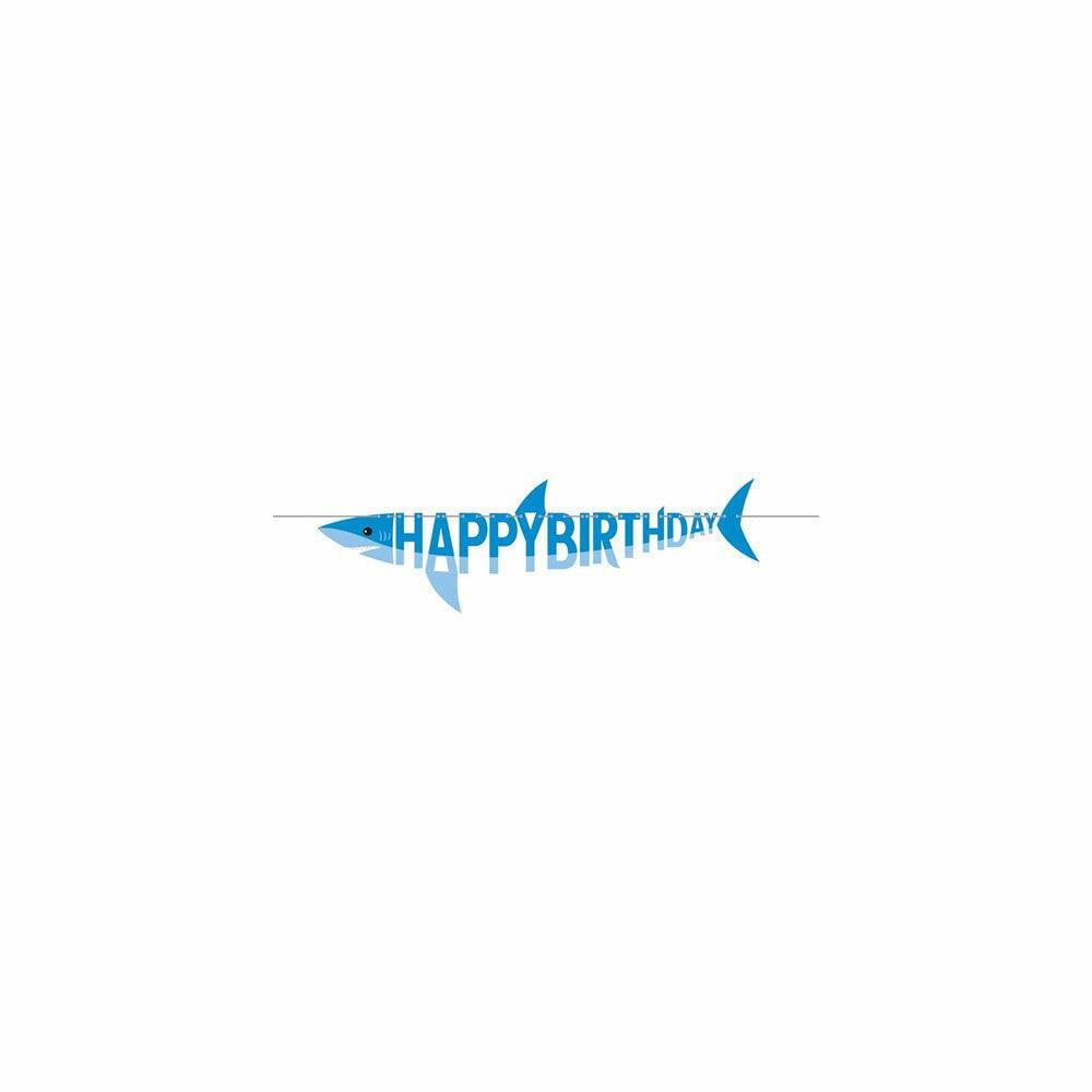 Shark Party Shaped Banner With Ribbon 1Ct - Toy World Inc