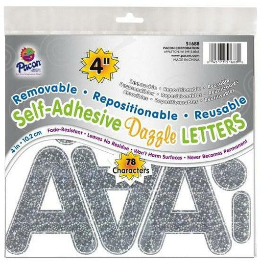 Silver Dazzle Letters 4in 78 Characaters - Toy World Inc