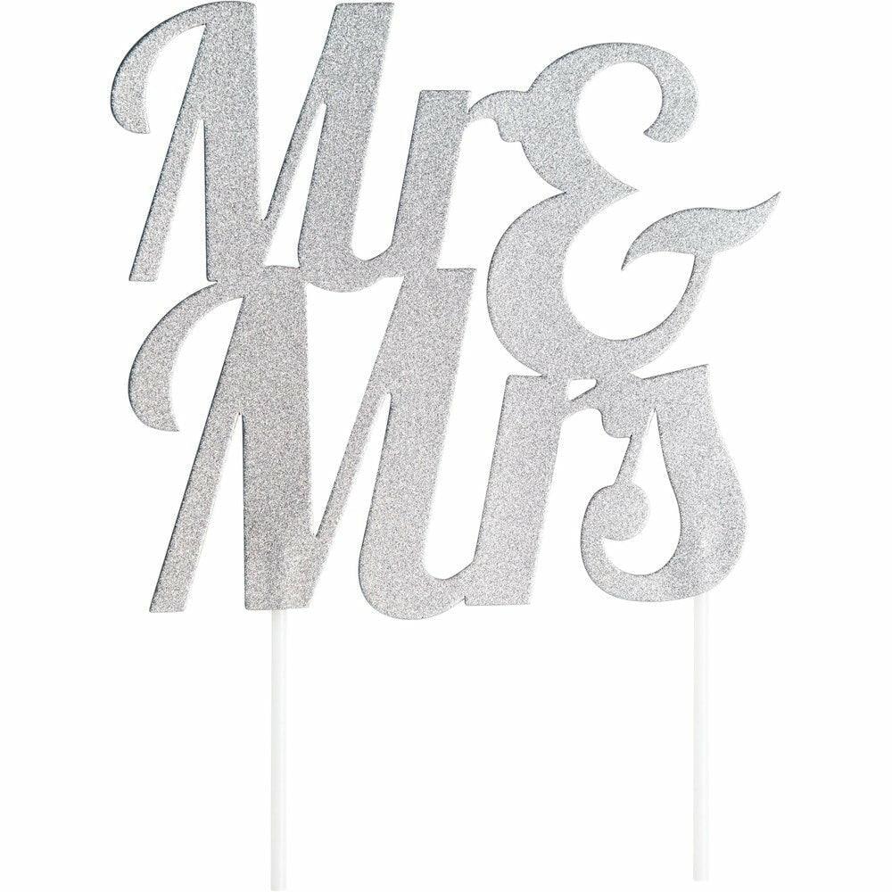 Silver Glitter Mr and Mrs Cake Topper 1Ct - Toy World Inc