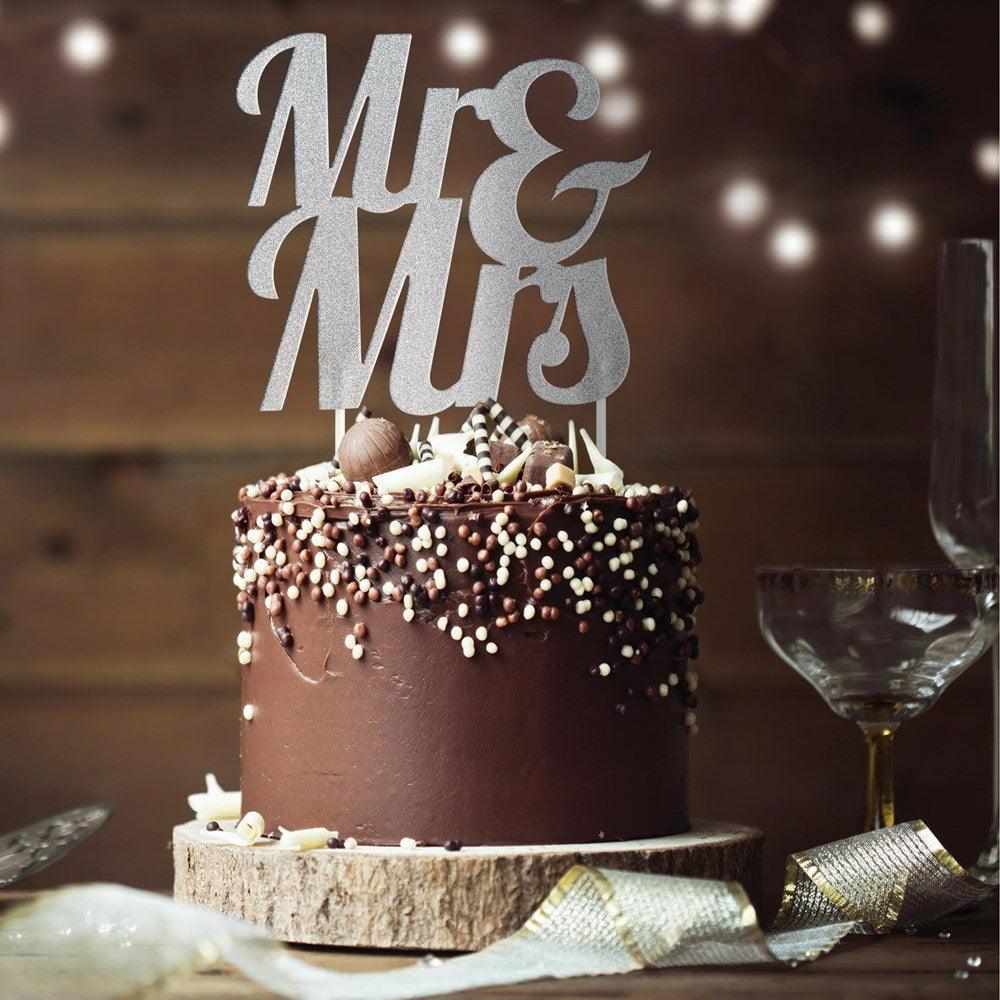 Silver Glitter Mr and Mrs Cake Topper 1Ct - Toy World Inc