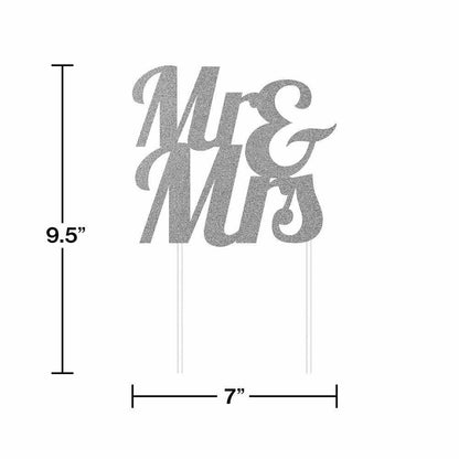 Silver Glitter Mr and Mrs Cake Topper 1Ct - Toy World Inc