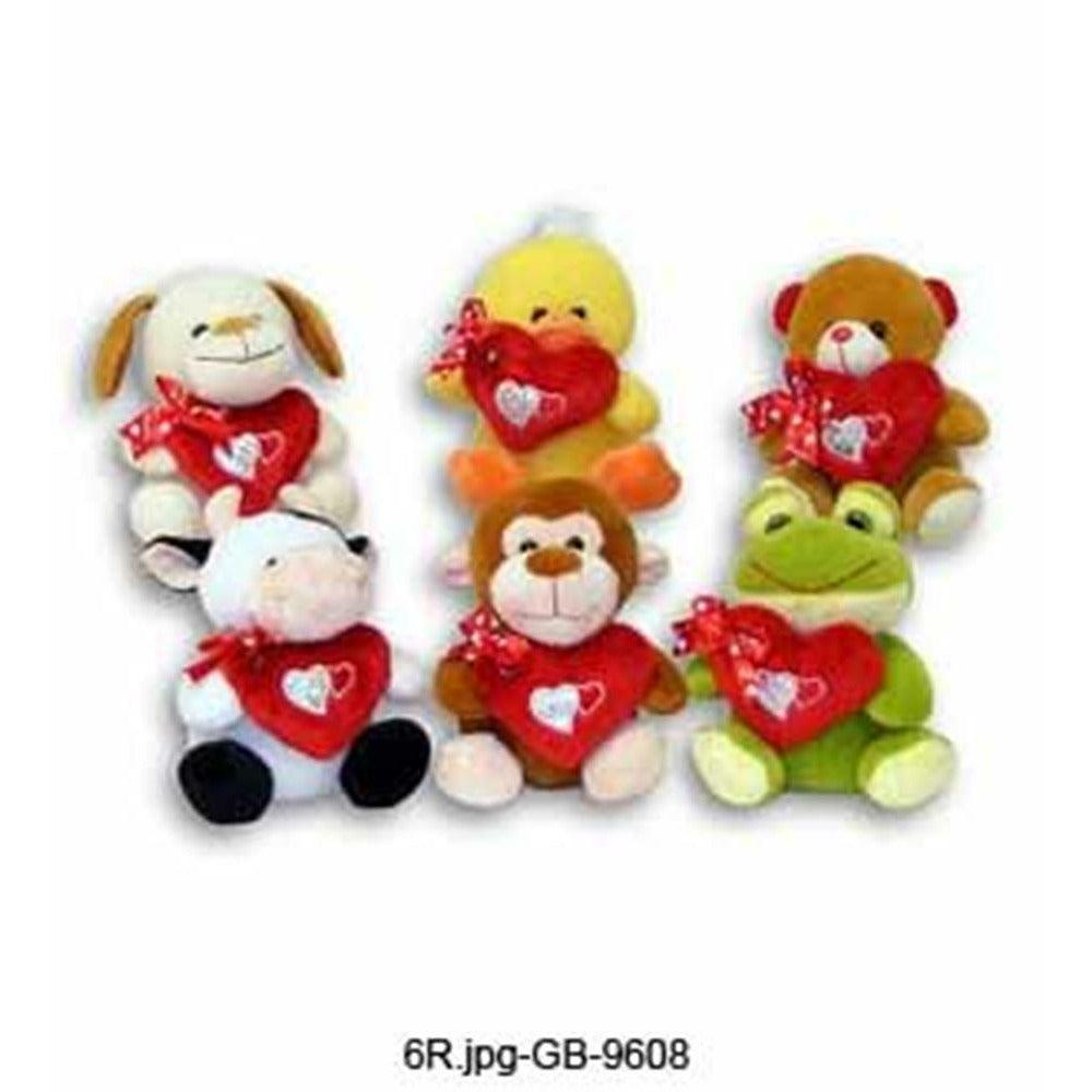 Sitting Animal w-Heart 6in - Toy World Inc