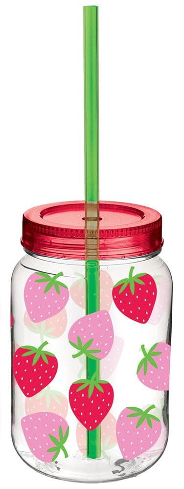 Summer Strawberry Mason Cup with Straw 1ct - Toy World Inc