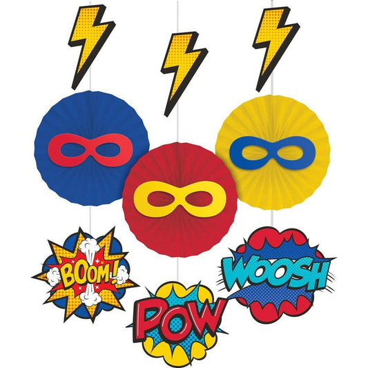 Superhero Party Hanging Décor With Cutouts And Paper Fan 3Ct - Toy World Inc
