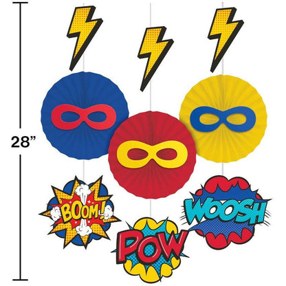 Superhero Party Hanging Décor With Cutouts And Paper Fan 3Ct - Toy World Inc