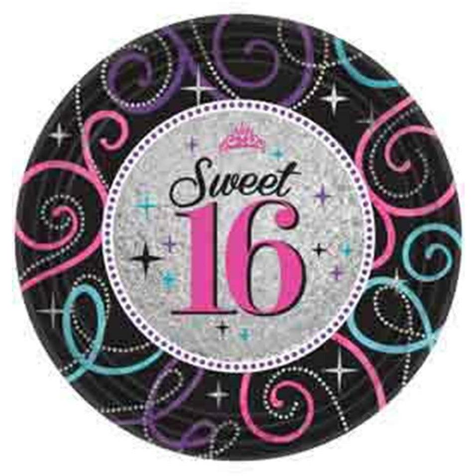 Sweet 16 Celebration Plate (S) 8ct - Toy World Inc