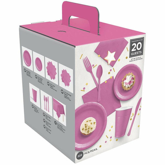 Tableware Kit For 20 Guests Bright Pink - Toy World Inc