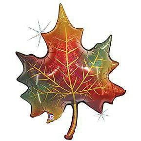 Thanksgiving Glitter Leaf 35in Holographic Balloon - Toy World Inc