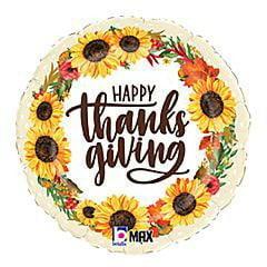 Thanksgiving Watercolor Sunflower 18in Foil Balloon - Toy World Inc