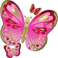 Valentine's Day Red, Pink & Gold Butterflies 38in Foil Balloon FLAT - Toy World Inc