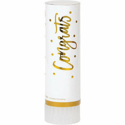 White And Gold Wedding Confetti Cannons 8Ct - Toy World Inc