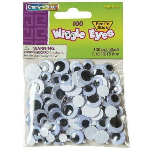 Wiggly Eye Pl N Stck Ast Sz Blck 100Ct-1 - Toy World Inc